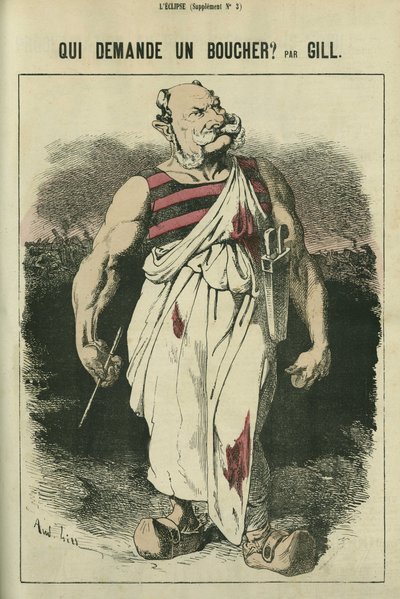 Wie vraagt om een slager, karikatuur van Willem I van Duitsland (1797-1888), winnaar van de Oorlog van 1870. in 