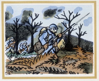 Vanwege de verstikkende gassen gebruikt door de Duitsers, hebben soldaten een gasmasker, 3 november door Andre Helle