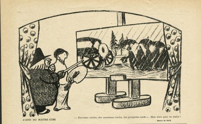 Illustratie door Andre Helle (1875-1945) in Le Smile, no 12, 20/03/13 - De mening van de meesterkubus - Kunst, Avant-garde, Kubisme door Andre Helle