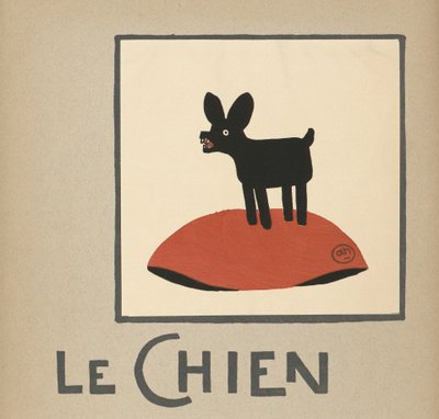 Le Chien, kinderillustratie van een zwarte hond door Andre Helle
