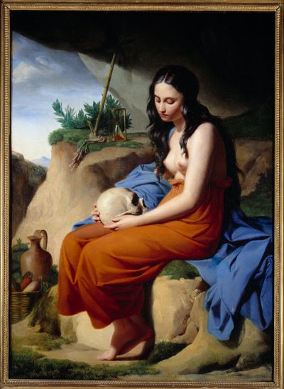 Madeleine. Heilige Maria Magdalena mediterend. door Andre Jacques Victor Orsel
