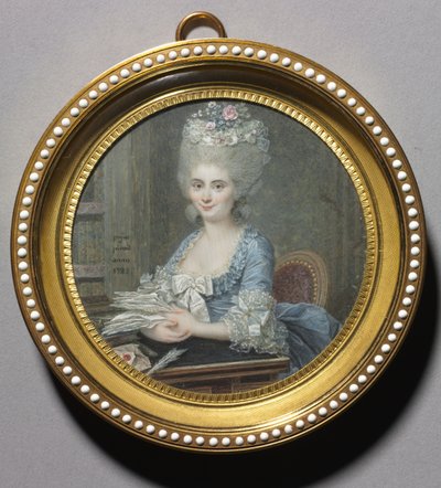 Portret van een vrouw in een blauwe jurk door Andre Pujos