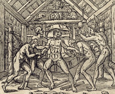 Zorg voor patiënt op Caribische eilanden, gravure door Andre Thevet