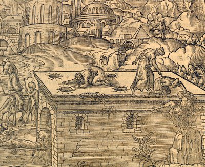 Christelijke begraafplaats van Acheldemach, gravure uit Cosmographie universelle, door Andre Thevet, Parijs door Andre Thevet