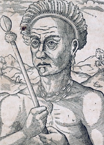 Koning Quoniambec, Brazilië (gravure) door Andre Thevet