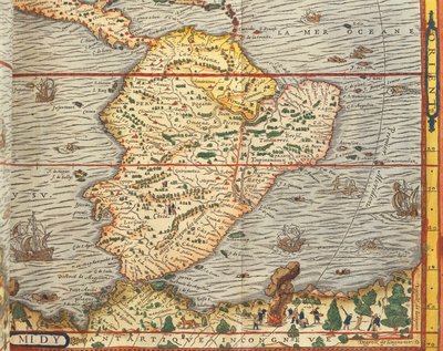 Kaart van Zuid-Amerika uit Cosmographie door Andre Thevet