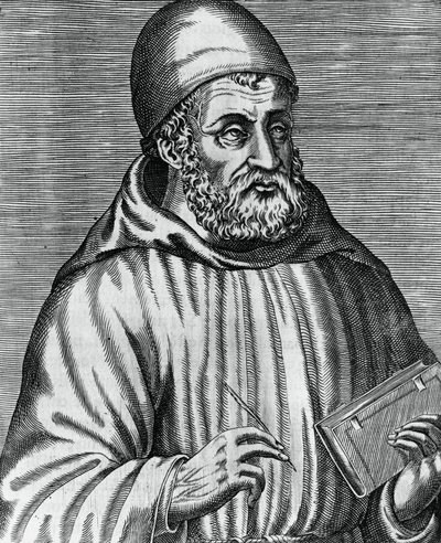 Portret van John Duns, ook wel Duns Scotus genoemd (1265 of 1266-1308), Schotse filosoof en theoloog, gravure door Andre Thevet (1504-1592) uit Les vrais pourtraits et vies des hommes illustres grecz, latins et payens door Andre Thevet