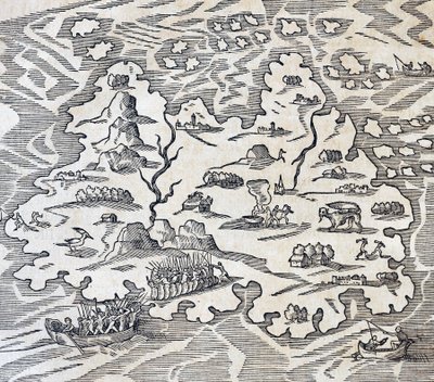 Trinity Island, gravure uit Universele Kosmologie, door Andre Thevet (1504-1592), Parijs door Andre Thevet