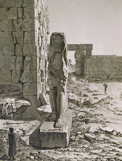 Uitzicht op de Kolossus bij de ingang van de hypostyle zalen van het paleis in Karnak, Thebe, plaat 20 uit Vol III van 