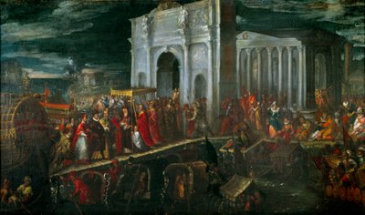 Ontvangst van de hertog van Anjou in San Nicolo di Lido in Venetië door Doge Moncenigo, tijdens zijn terugreis van Polen naar Frankrijk, 28 juli door Andrea Vicentino
