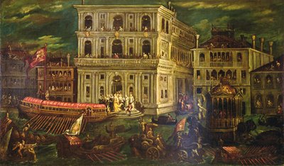 Inscheping van de Dogaressa Morosina Morosini Grimani 4 mei 1597, Venetië, ca. 1600 door Andrea Vicentino