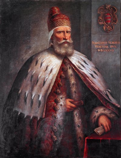 Portret van Doge Sebastiano Venier (1496-1578), condottiere Hij leidde de Venetiaanse vloot met Francesco Duodo tijdens de Slag bij Lepanto in 1571. Schilderij door Andrea de