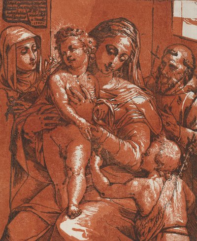Madonna en Kind Begeleid door Heiligen, 1585 door Andrea Andreani