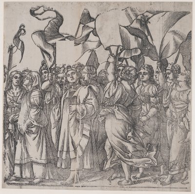 Sectie C: vrouwelijke martelaren en heiligen met banieren, uit De Triomf van Christus, 1836 door Andrea Andreani