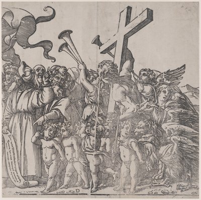 Sectie D: engelen die trompetten blazen etc., uit De Triomf van Christus, 1836 door Andrea Andreani