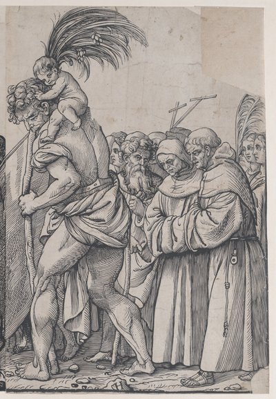 Sectie H: Sint Christoffel die het Christuskind draagt, uit De Triomf van Christus, 1836 door Andrea Andreani