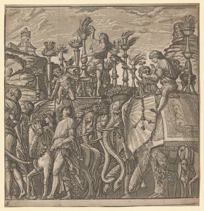 De triomf van Julius Caesar: Olifanten die fakkels dragen, 1593-99 door Andrea Andreani