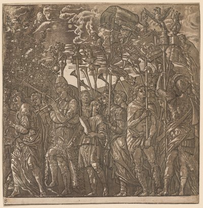 De Triomf van Julius Caesar: Soldaten Dragen Banners en Standaarden, 1593-99 door Andrea Andreani