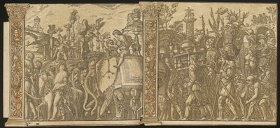De triomf van Julius Caesar [nr. 5 en 6 plus 2 kolommen] door Andrea Andreani