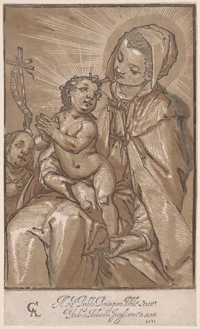De Maagd en het Kind met Johannes de Doper door Andrea Andreani