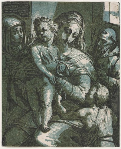 Maagd en kind met St. Johannes, St. Catharina van Siena en Sint Franciscus door Andrea Andreani