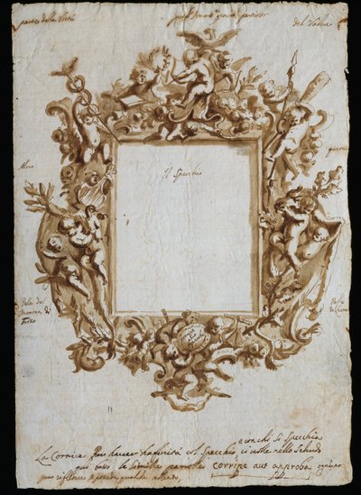Orthogonale tekening voor allegorisch kader door Andrea Brustolon