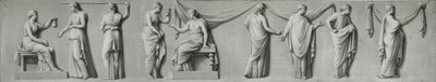 Een grisaille paneel met een vrouwelijke processie met tranenflessen door Andrea Casali