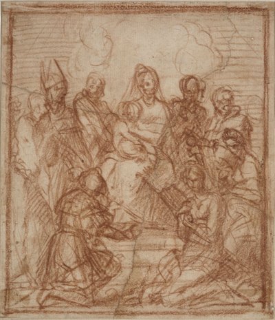Madonna met kind en acht heiligen (compositiestudie voor het altaarschilderij in Sarzana) door Andrea del Sarto