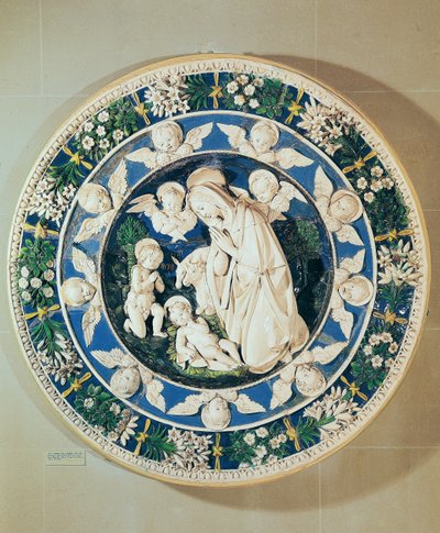 Aanbidding van de Maagd met Sint Jan de Doper en Twee Cherubs door Andrea Della Robbia