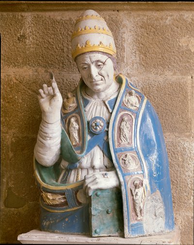 Buste van San Lino (gepolychromeerd geglazuurd terracotta) door Andrea Della Robbia