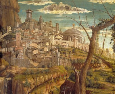 Agonie in de tuin, detail van Jeruzalem door Andrea Mantegna