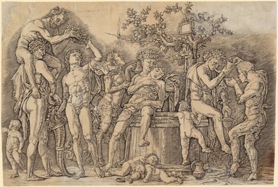 Bacchanal mit einem Weinfass door Andrea Mantegna