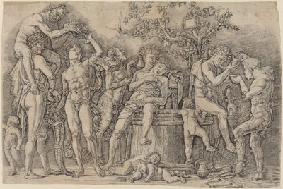 Bacchanaal met een Wijnvat door Andrea Mantegna