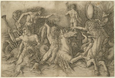 Slag van Zeegoden, Linkerhelft van een Fries door Andrea Mantegna