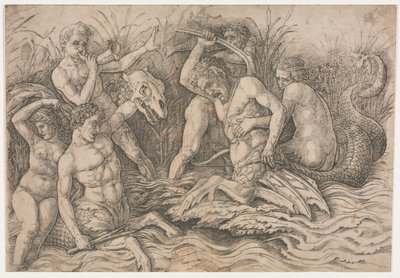 Slag van de Zeegoden - rechterdeel, ca. 1485-88 door Andrea Mantegna