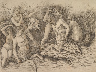 Slag van de Zeegoden (detail) door Andrea Mantegna
