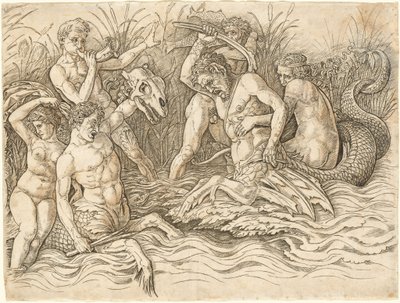 Slag van de Zeegoden (rechter helft) door Andrea Mantegna