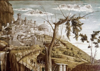 Christus biddend in de tuin van olijfbomen, linker deel van de predelle, Altaarstuk van San Zeno door Andrea Mantegna