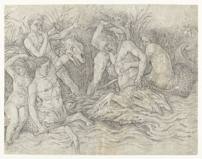 Gevecht tussen tritons met nereïden op hun rug (Gevecht van zeegoden) door Andrea Mantegna