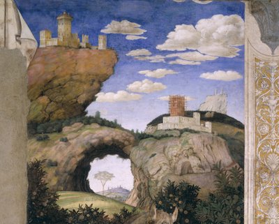 Landschap met een kasteel, uit de Camera degli Sposi of Camera Picta, 1465-74 door Andrea Mantegna