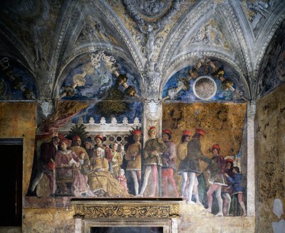 Ludovico Gonzaga, Marsilio Andreasi, Barbara van Brandenburg met haar dochter Paula en Rodolfo Gonzaga door Andrea Mantegna