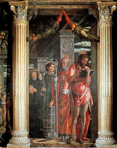 Heiligen Johannes en Lorenzo en twee Heiligen (detail) door Andrea Mantegna