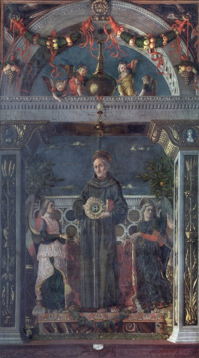 Sint Bernardinus van Siena met Engelen door Andrea Mantegna