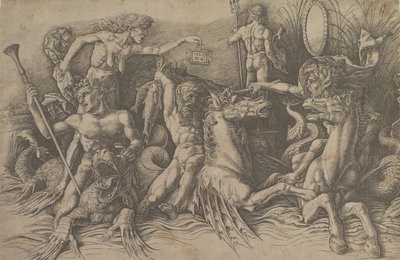De Slag van de Zeegoden (linker gedeelte van een fries) door Andrea Mantegna