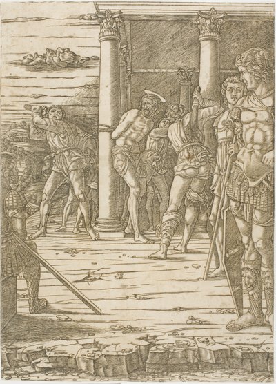 De Geseling van Christus, met de Landschap Achtergrond door Andrea Mantegna