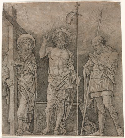 De verrezen Christus tussen St. Andreas en Longinus door Andrea Mantegna