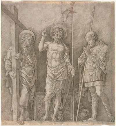 De Verrezen Christus tussen Sint Andreas en Longinus door Andrea Mantegna