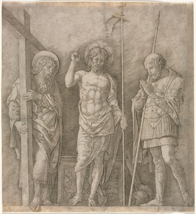 De Verrezen Christus tussen St. Andreas en Longinus, vroege 1470s door Andrea Mantegna