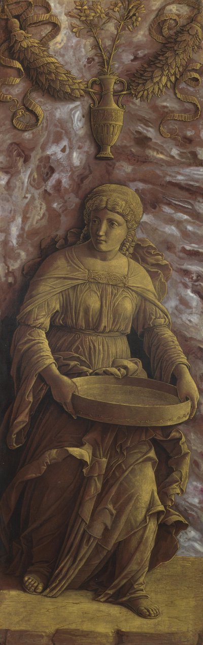 De Vestaalse maagd Tuccia met een zeef, ca. 1500 door Andrea Mantegna