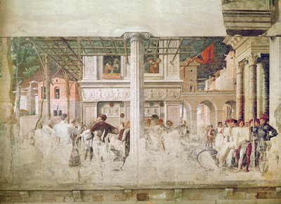 Het martelaarschap van Sint Christoffel en de verplaatsing van zijn lichaam (voor restauratie), c.1450-56 door Andrea Mantegna